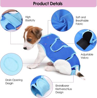 Комбінезон для собак після операції ASENKU: захист ран, анти-витік, альтернатива конусу (M, блакитний)