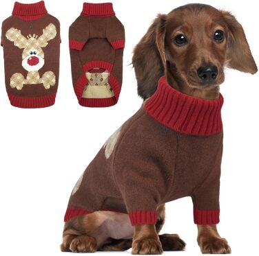 Нашийник для собак на Новий рік: олень з підковою, теплий комір для мопсів, такса, дрібні породи (M, коричневий)
