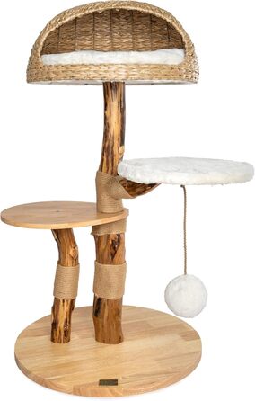 Драбинка для котів Bontoy Stella з дерева, 109 см: міцна, з великим лежанкою та іграшкою, 2 сходинки