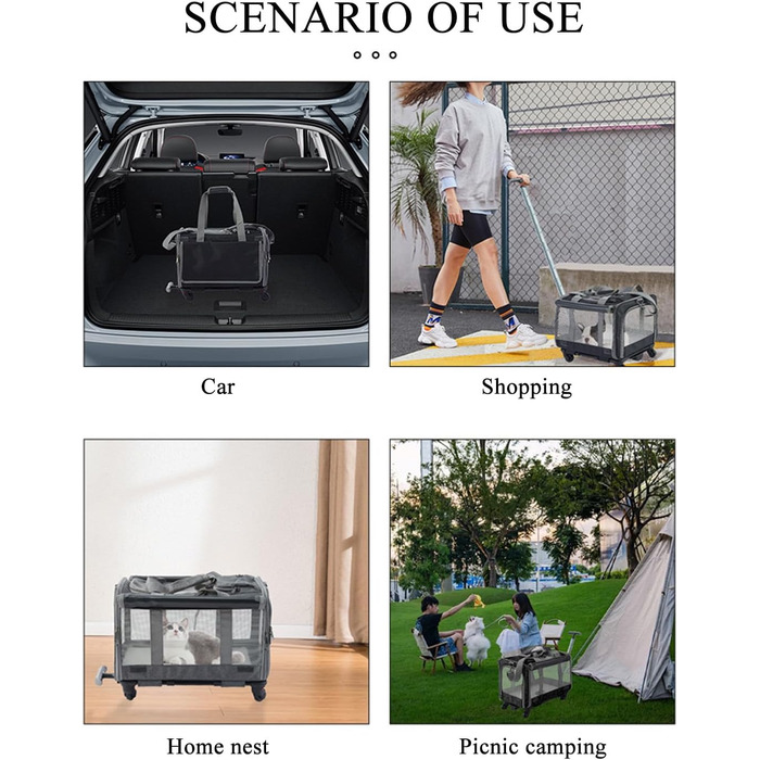 Транспортна переноска для котів та собак на колесах, складна, м'яка, з телескопічною ручкою. Ідеальна для подорожей, кемпінгу та активного відпочинку.