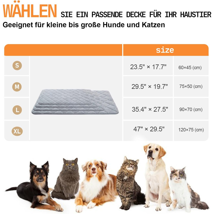 М'який килимок для собак, тепла ковдра для котів та собак, 75 x 50 см, M, м'яка підкладка, можна прати в пральній машині, неслизький, багатофункціональний, сірий