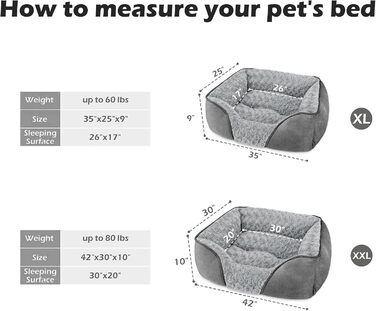 Ортопедичне собаче ліжко INVENHO, прямокутне, миюче, м'яке, з антиковзною основою, XL (35'x 25'x 9'), сірий