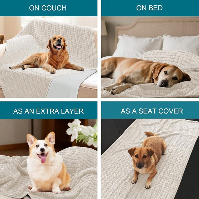 Водонепроникний коврик для собак H.Versailtex, 80 x 100 см, для собак та котів, бежевий