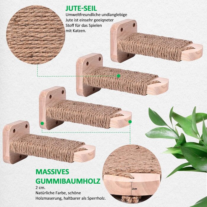 Сходинка для котів SIYUNTECH® на стіну (4 шт.), ігровий комплекс для котів, з дерев'яною платформою, з масивного гумового дерева 2 см, для лазіння та ігор, максимальне навантаження 35 кг, жовтий, 4 шт.