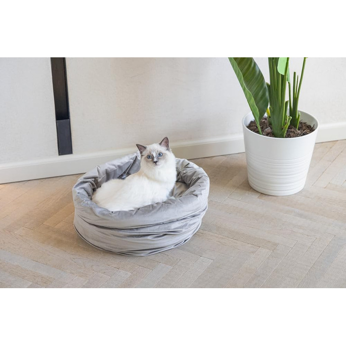 Кошик для котів Lotte Fluco, велюр, сірий, 45x45x35 см
