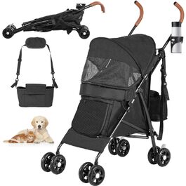 Візок для собак та котів YITAHOME Bis 11,3kg, чорний: складаний, з EVA-колесами, кошиком, сіткою, тримачем для напоїв