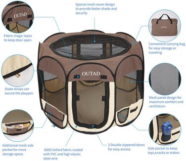 Клітка-манеж для тварин Robereanw, переносна клітка для цуценят, собак, котів, кроликів та дрібних тварин (M)