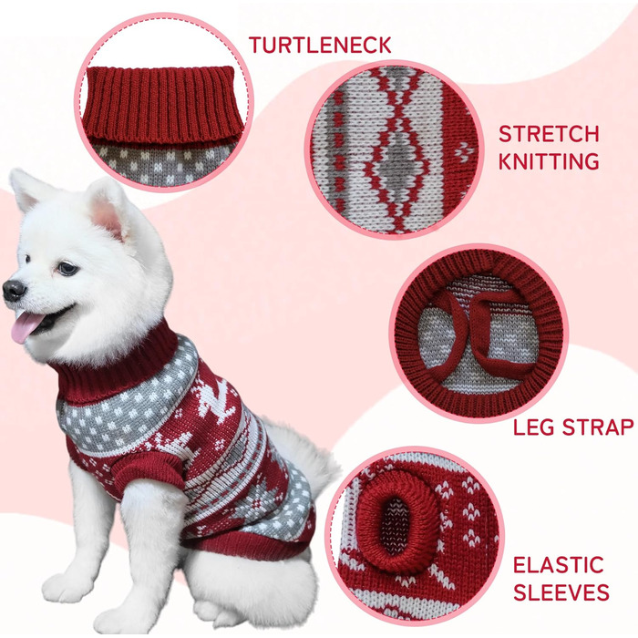 В'язаний собачий светр з коміром-стійкою, теплий та м'який, для відпочинку, котів та собак, зимовий одяг для собак, м'який в'язаний светр з новорічним оленем, розмір L 14