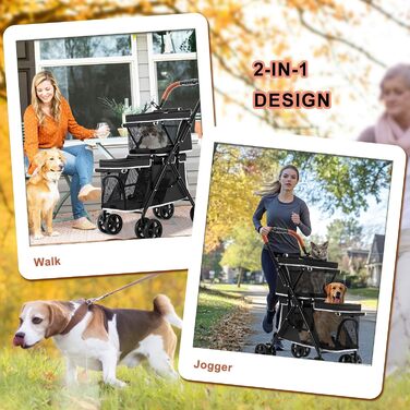 Візок для собак Joyfultails, складний, для маленьких собак та котів до 20 кг (чорний)