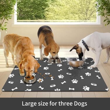 Підкладка для годівлі домашніх тварин – вбираюча підкладка під миски для їжі та води, без плям, швидковисихаюча (темно-сіра, з кількома лапами, 44.5 x 71 см)