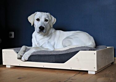 Дерев'яне ліжко для собак Dekorie - 60-110 x 40-60 см - для малих, середніх та великих собак, кошик/софа для собак/кіт, масив дерева, колір натуральний