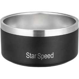 Миска для собак StarSpeed з нержавіючої сталі, 1,8 л, чорна, з гумовим дном, протиударна, для великих порід, для води та корму