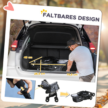 Складаний візок для собак PawHut Dog Buggy з подушкою для собак і кішок, сітчасте вікно, місце для зберігання, тканина Оксфорд, 81 x 48 x 99 см, сірий чорний