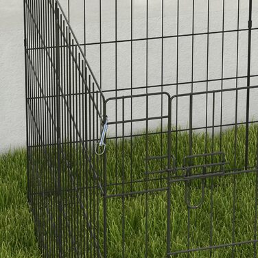 PawHut вольєр для цуценят 76 см, 8-секційний вольєр для собак з замком, DIY вольєр для собак середнього розміру, морських свинок, кроликів, метал, чорний