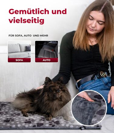 Лежак для собак HS-Hundebett® S 55x75 см, двосторонній, м'який, сірий з лапкою, для дивану, авто і клітки, 3 см наповнювач, вироблено в Німеччині