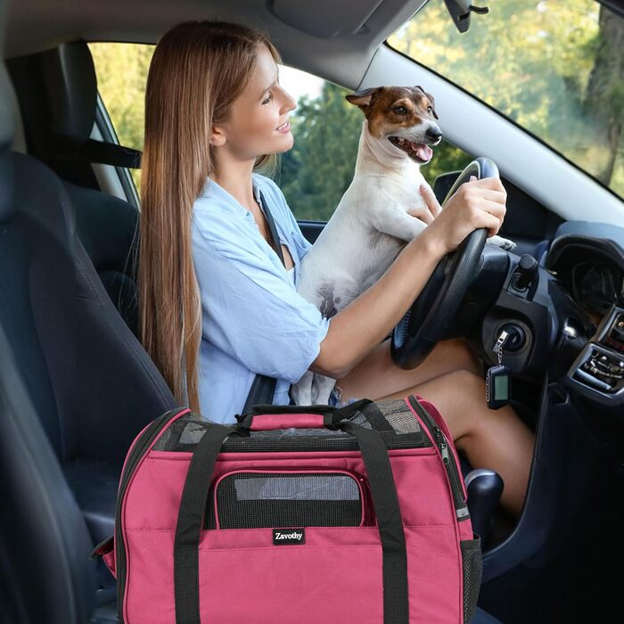 Транспортна сумка для котів та собак Zavothy, рожева, розмір M, з м'яким матрацом та регульованим ременем