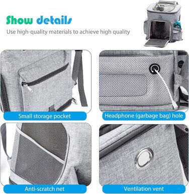 Рюкзак для собак і котів PETCUTE: складаний, з підкладкою, дихаючий, з регульованими ременями, сірий