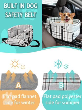 Автокрісло для собак маленьких порід, переносне автокрісло з м'яким, знімним, миючим подушечкою, для консолі авто, до 5,9 кг (сірий)