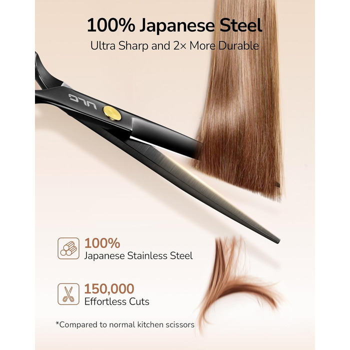 Професійний набір для стрижки волосся ULG - професійні барберські ножиці 16,5 см з японської нержавіючої сталі, витончуюча ножиця, гребінець, затискачі та етилуі - для чоловіків, жінок, дітей, чорний