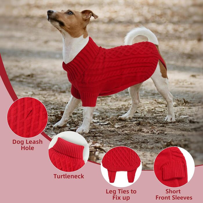 Теплий святковий светр для собак - червоний, з отвором для повідка, для чихуахуа, рейнхаунд та котів (S, груди 40 см, спина 28 см)
