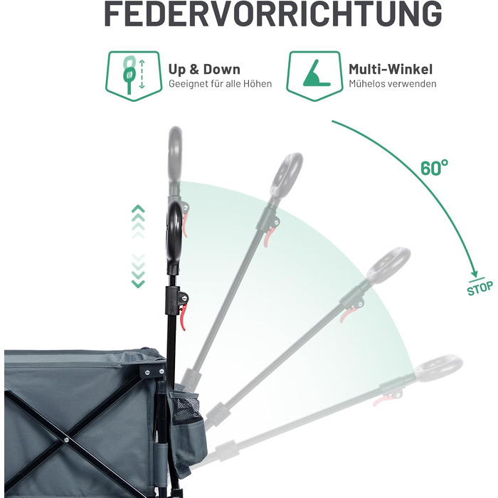 Вагончик Timber Ridge XXL: вантажний, складаний, з кишенями та тримачем для напоїв, для саду, кемпінгу, покупок (сірий)