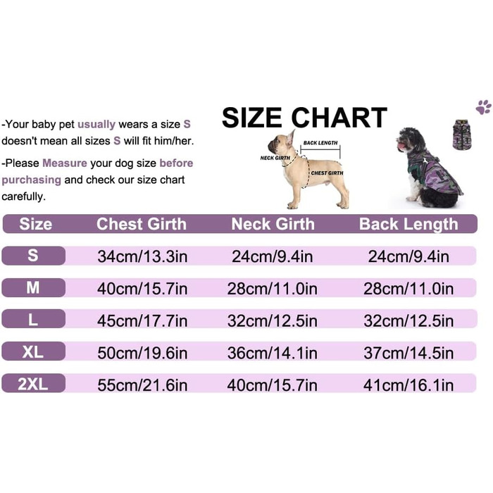 Зимовий теплий пуховик для собак з прорізами для зчеплення, вітронепроникна куртка для холодної погоди, бавовна, костюм для цуценят, маленьких та середніх собак, розмір XL (XL: Обхват грудей: 50 см, Стиль 8: фіолетовий камуфляж)
