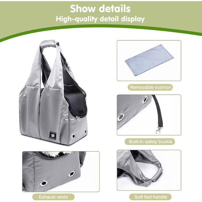 PETCUTE Сумка-переноска для собак та котів, сіра. Дихаюча, з міцною основою, безпечна, з поводком та кишенями. Підходить для маленьких та середніх собак, кошенят та котів