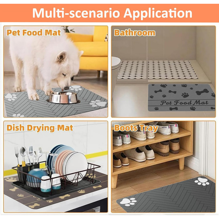 Килимок для годівлі котів та собак: супер вбираючий, неслизький, 30x50 см (Сірий)