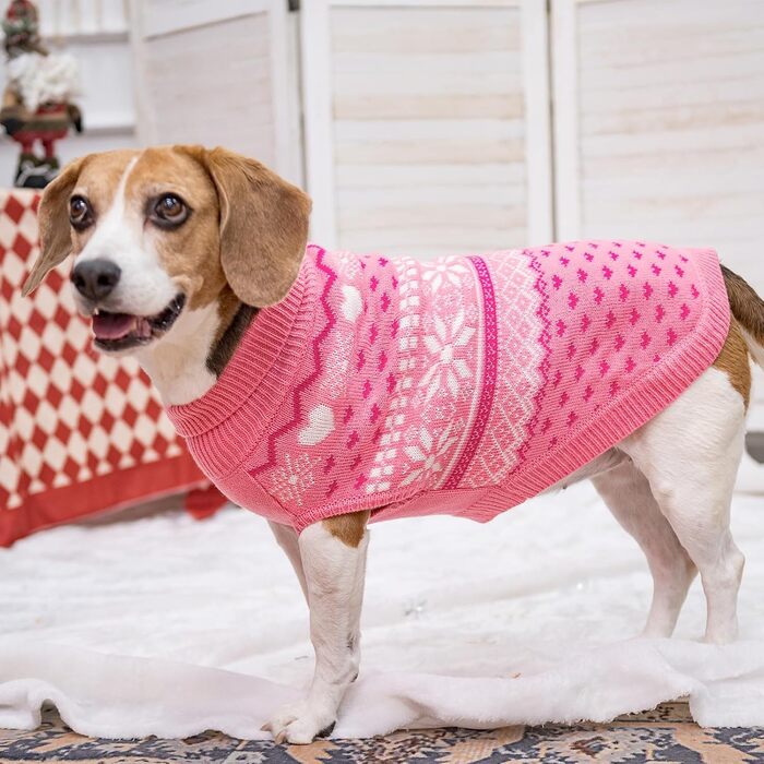 Пуловер для собак SCENEREAL: теплий, стильний, для зимових пригод. Розміри XS, S, M. Зі сніжинками. Підходить для цуценят, дівчаток та хлопчиків.