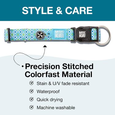 Нашийник для собак Max & Molly з надійною застібкою, стильний дизайн для малих, середніх та великих собак та цуценят, водонепроникний, зручний, регульований, з QR-кодом ідентифікації тварин Gotcha, розмір M (33-53 см), колір Retro-Blue