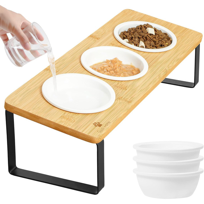 Набір мисок для котів GUUSII HOME: 6 мисок, кераміка, піднята годівниця, анти-блювотна, жовтий колір