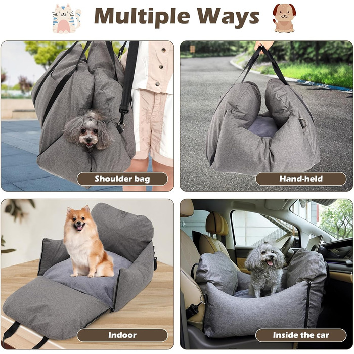 Автомобільний лежак для собак, знімний та миючий, неслизький, для маленьких та середніх собак, з ременями безпеки та бічними кишенями, підходить для будь-якого авто