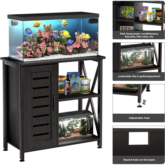 Акваріумна тумба Herture PG07YGB з металевим каркасом, шафкою, 80x40 см, вантажопідйомність 150 кг, чорна