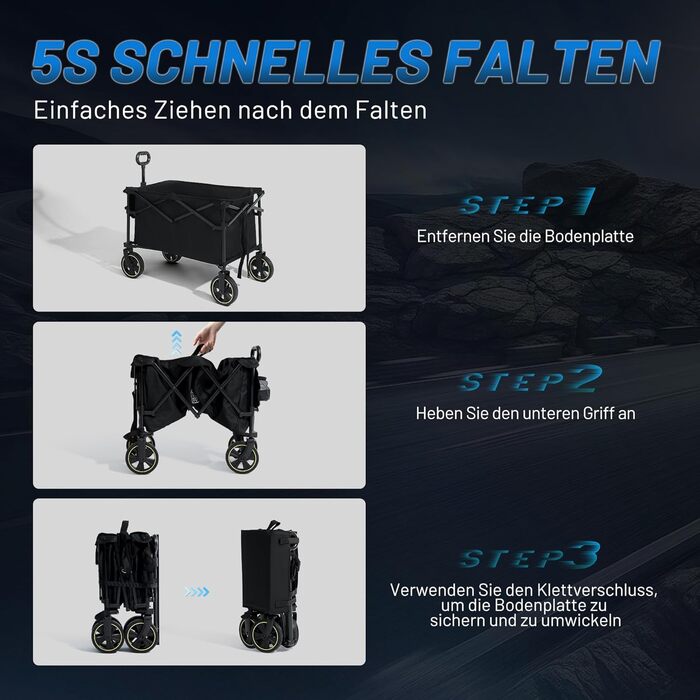 Возик вантажний складний Timber Ridge 200л з тримачем для напоїв, для саду, відпочинку, кемпінгу, чорний