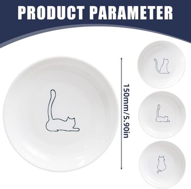 Набір мисок для котів з кераміки, 6 шт. - плоскі миски для котів та дрібних тварин, сучасний дизайн