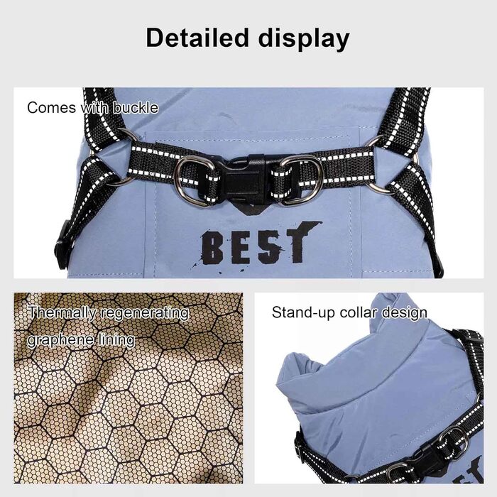 Теплий водонепроникний одяг для собак, зимова жилетка, куртка, сніговий одяг для собак з міцною шлейкою для холодної зими, блакитний, 3XL XXXL