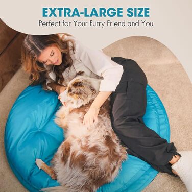 Ортопедичне ліжко для собак CevaHome круглої форми, з подвійним наповнювачем, водовідштовхувальне, неслизьке, знімний чохол, колір оливково-зелений (Mosaikblau), розмір 42x42x8 см