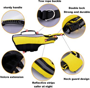 Жилет для плавання для собак, жовтий (L) з Airbag, ручкою та світловідбиваючими смугами
