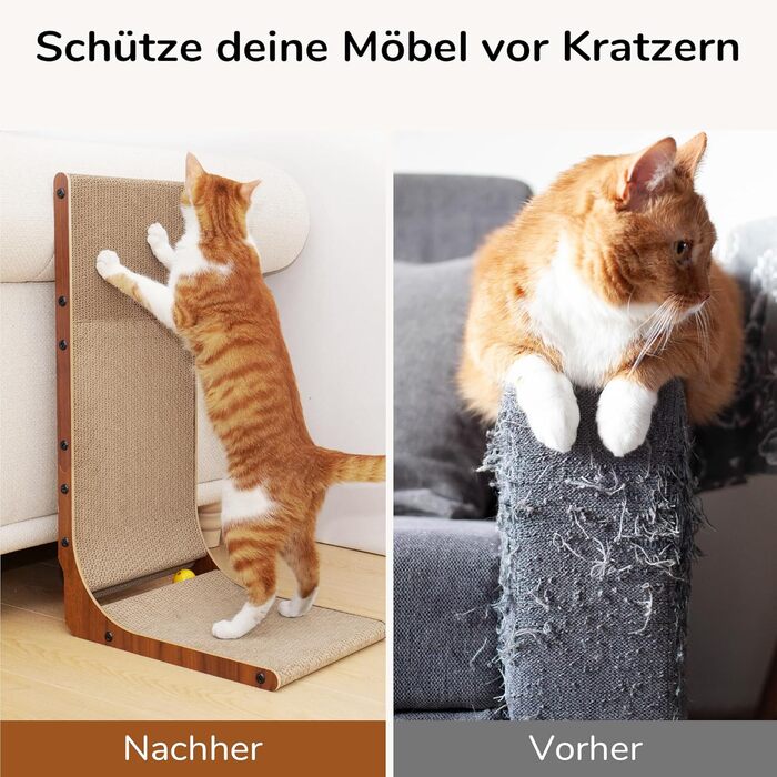 Котячий когтетоп FUKUMARU L-подібний, 68 см, з іграшкою, горіховий колір