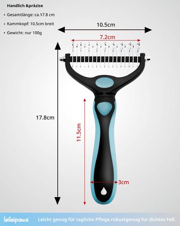 Гребінець для собак та котів проти вичісування – ергономічна ручка, міцний, 17/9 зубців, видаляє ковтуни та підшерстя, дешадінг-щітка для довгошерстих та короткошерстих порід (Синьо-чорний)