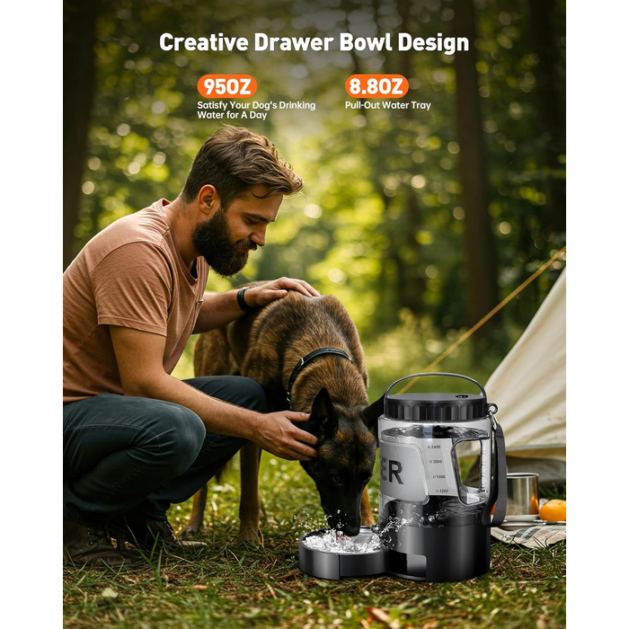 Водяна пляшка для собак Lesotc 2200 мл (2.8л) – велика, для подорожей, чорна