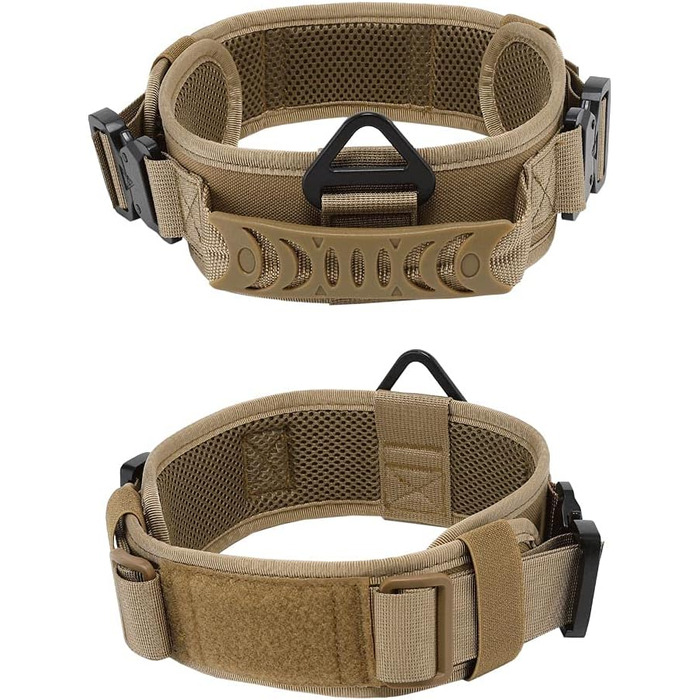 Нашийник для собак Vmokki з м'якою підкладкою, 7 см, з двома пряжками, контрольний ручка, тактичний, регульований, для великих собак (камуфляж)