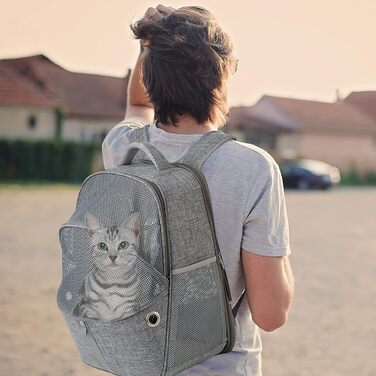 Рюкзак-переноска для тварин Galatée, розширюваний, для котів та маленьких собак (зелений/сірий)