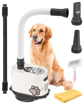 Фен для собак Mxmoonant 3000W з регулюванням швидкості та температури, з подовжуваним шлангом та великою насадкою, з рушником