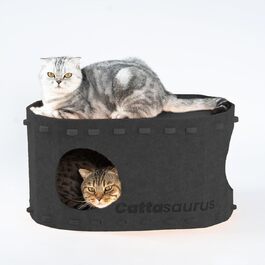 CATTASAURUS переносний будиночок для котів, складне закрите ліжко-печера для домашніх котів до 11,8 кг, багаторівневе, тунель, стійке до подряпин, тент, схованка, диван