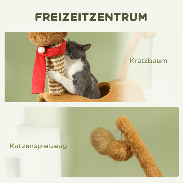 PawHut Cat Tree 98 см Котяча вежа в дизайні оленя, з печерою, ігровим м'ячем, джутовими стовбурами, кігтеточкою для кішок, лазить по дереву, для середніх кішок, коричневий | Аосом