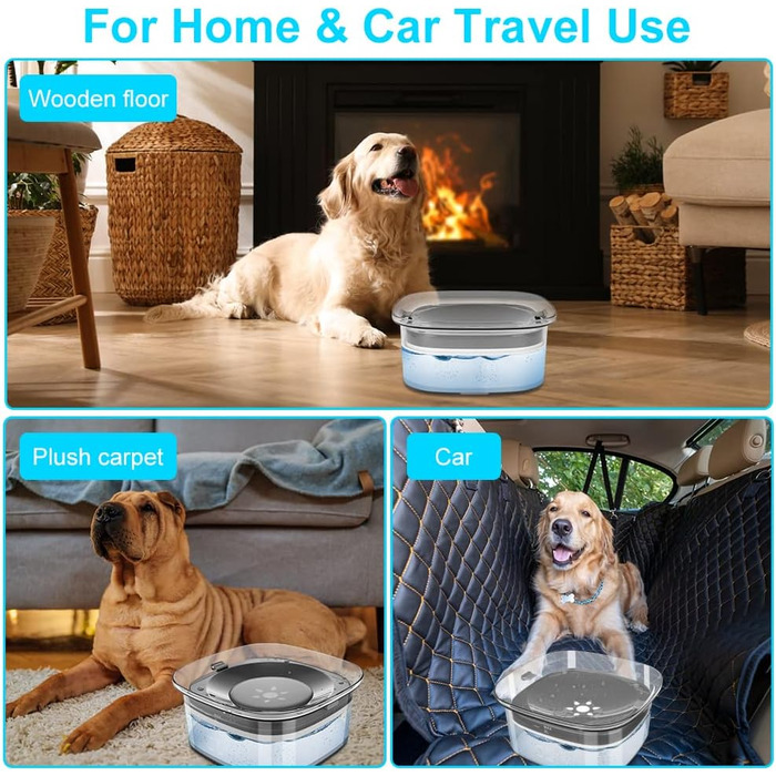 Миска для води для собак, 2 л, повільна годівниця, миска-поїльник без облизування, водонепроникна, для подорожей, прозора