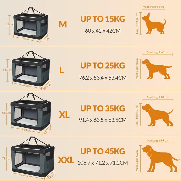 Транспортна переноска для собак Fobyfurny FPDT001OG1, 60x42x42 см, сіра, 60 л, з 3 дверима, дихаюча, з кишенями та світловідбиваючими елементами