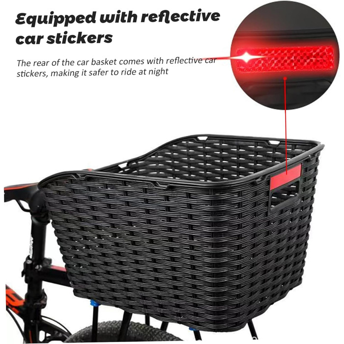 Велика плетена корзина для велосипеда: міцна, з ручкою та дзеркалом PP для сумок, тварин, овочів та м'ячів