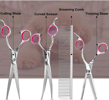 Набір для стрижки тварин QUNINE: професійний набір для грумінгу, включає ножиці та тример, нержавіюча сталь, 17.8 см